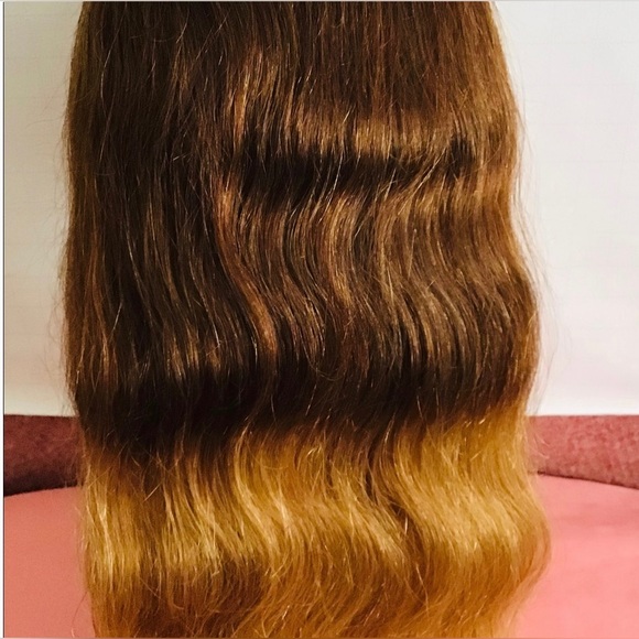 Pre-owned Beautiful Two-Tone 180 Density Highlight Wave Human Hair 13x1 Lace Wig - Picture 7 of 8